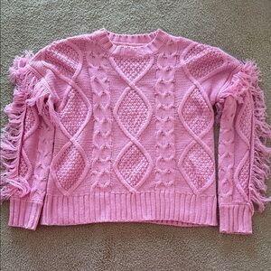 Pink Cable Knit Sweater with Fringe